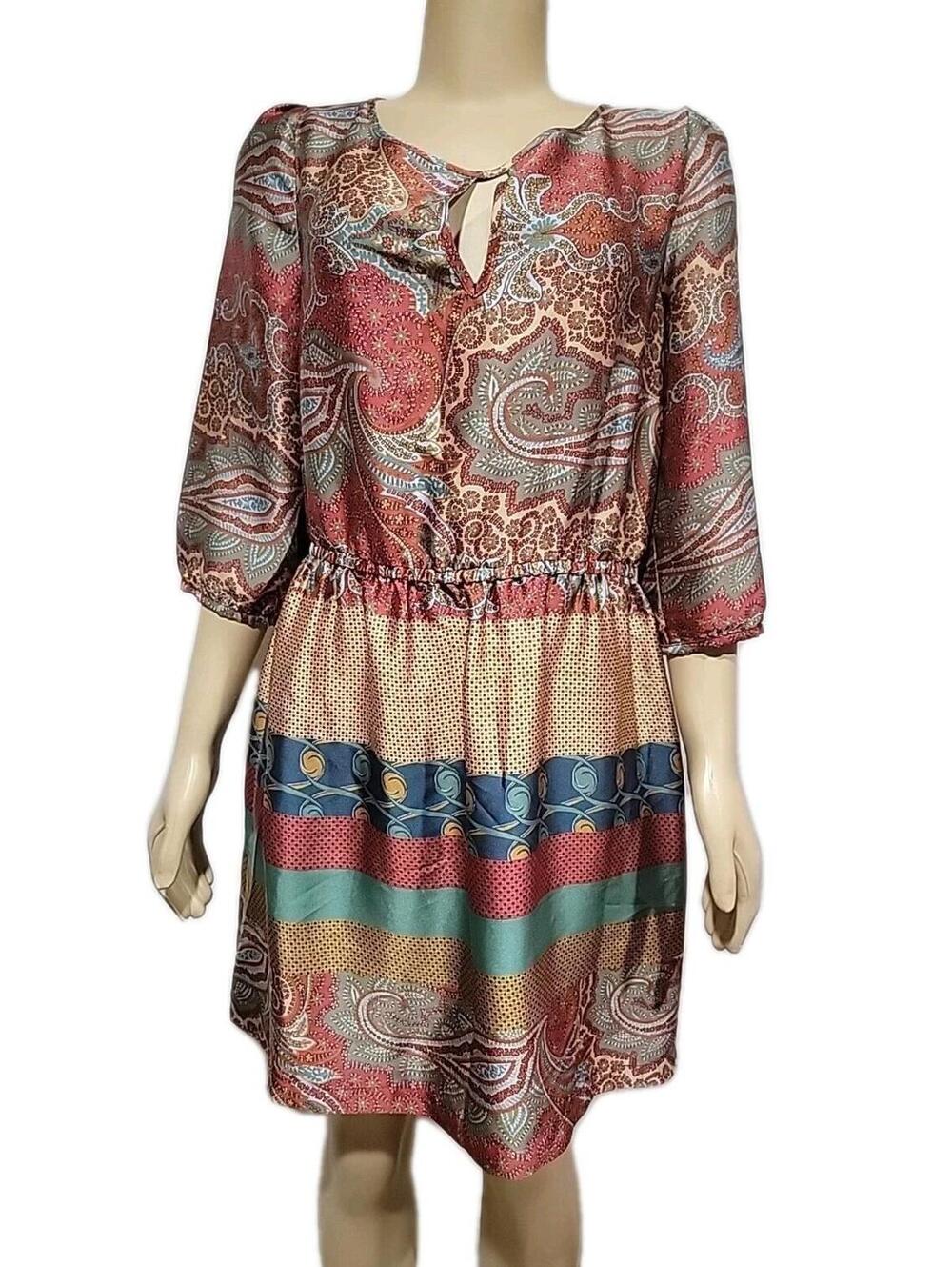 ZARA Basic Satin-Like Moroccan Printed XL (Runs Small) Women’s Dress #CC